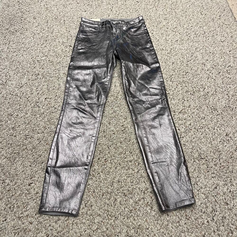 NEW L'Agence Margot High Rise Skinny Jeans 24 Shiny Coated Retro Costume
